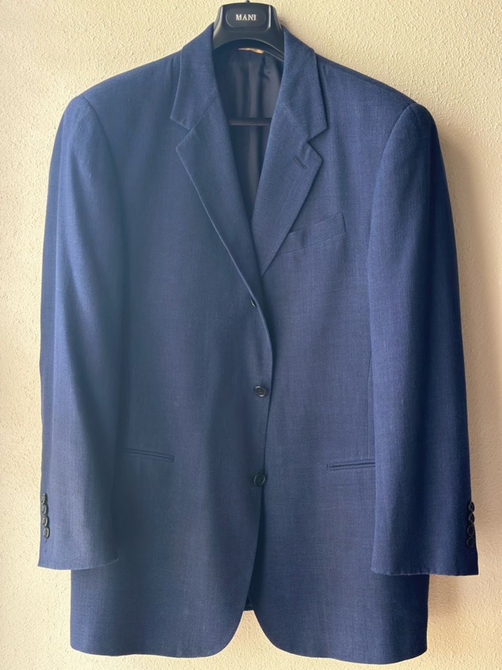 Vintage Donna Karan Signature Silk Wool Linen Blazer Made in Italy Navy 2 Button